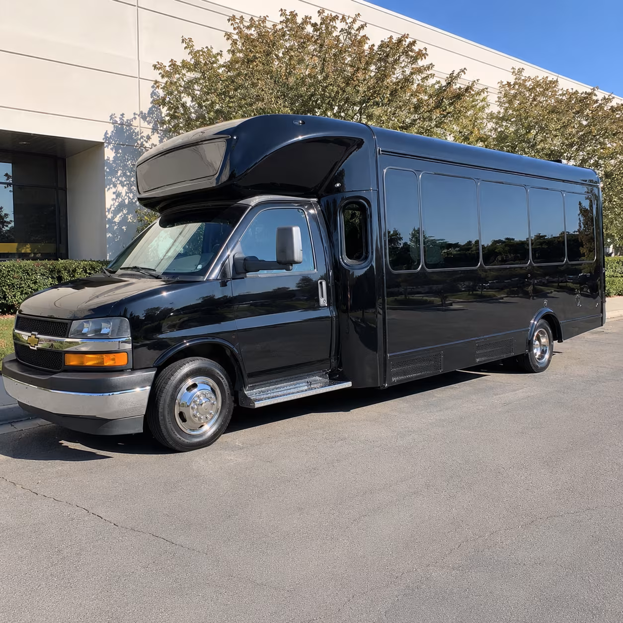Group beside a Mercedes Sprinter limo in Omaha