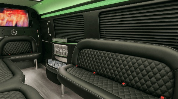 Interior of Charter Bus Company Sioux Falls's 14 Passenger Sprinter Limousine in Sioux Falls