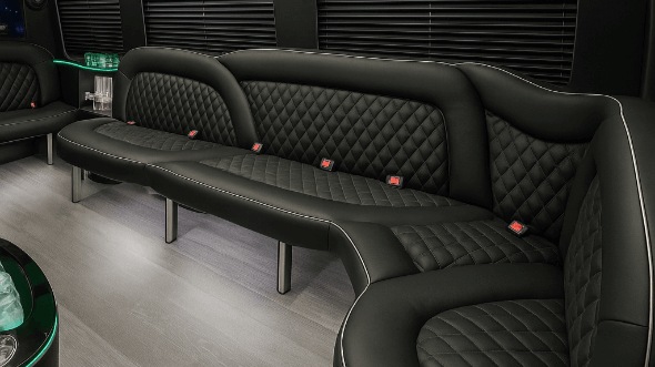 Interior of Charter Bus Company Lincoln's 15 Passenger Party Bus in Lincoln