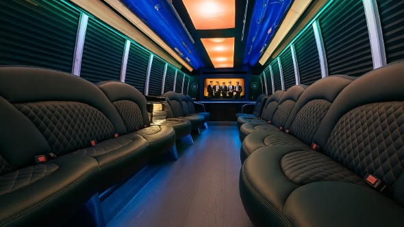 Interior of Charter Bus Company Kansas City's 30 Passenger Party Bus in Kansas City