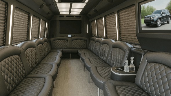 Interior of Charter Bus Company Lincoln's 40 Passenger Party Bus in Lincoln
